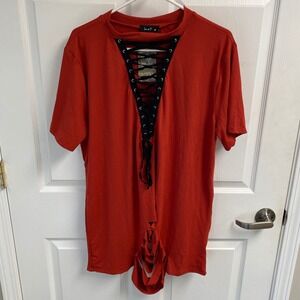 Love J 3X Red Lace Up T Shirt Dress Ripped‎ Festival Plus Size Top